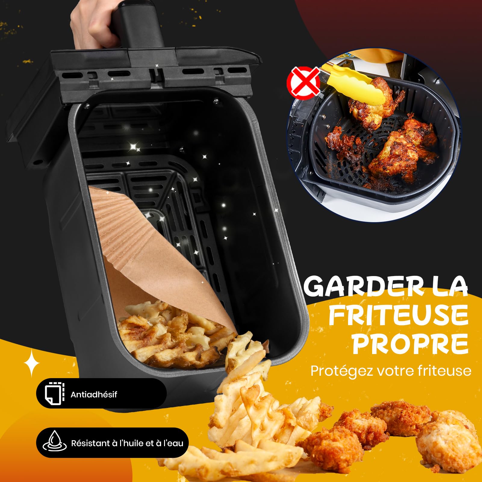 Papier kuchenny do Ninja Air Fryer, 300 sztuk, 20,5 x 14 cm, prostokątne, wkładki frytkownicy bezolejowej, akcesoria do podwójnego stosu Frytkownica powietrzna