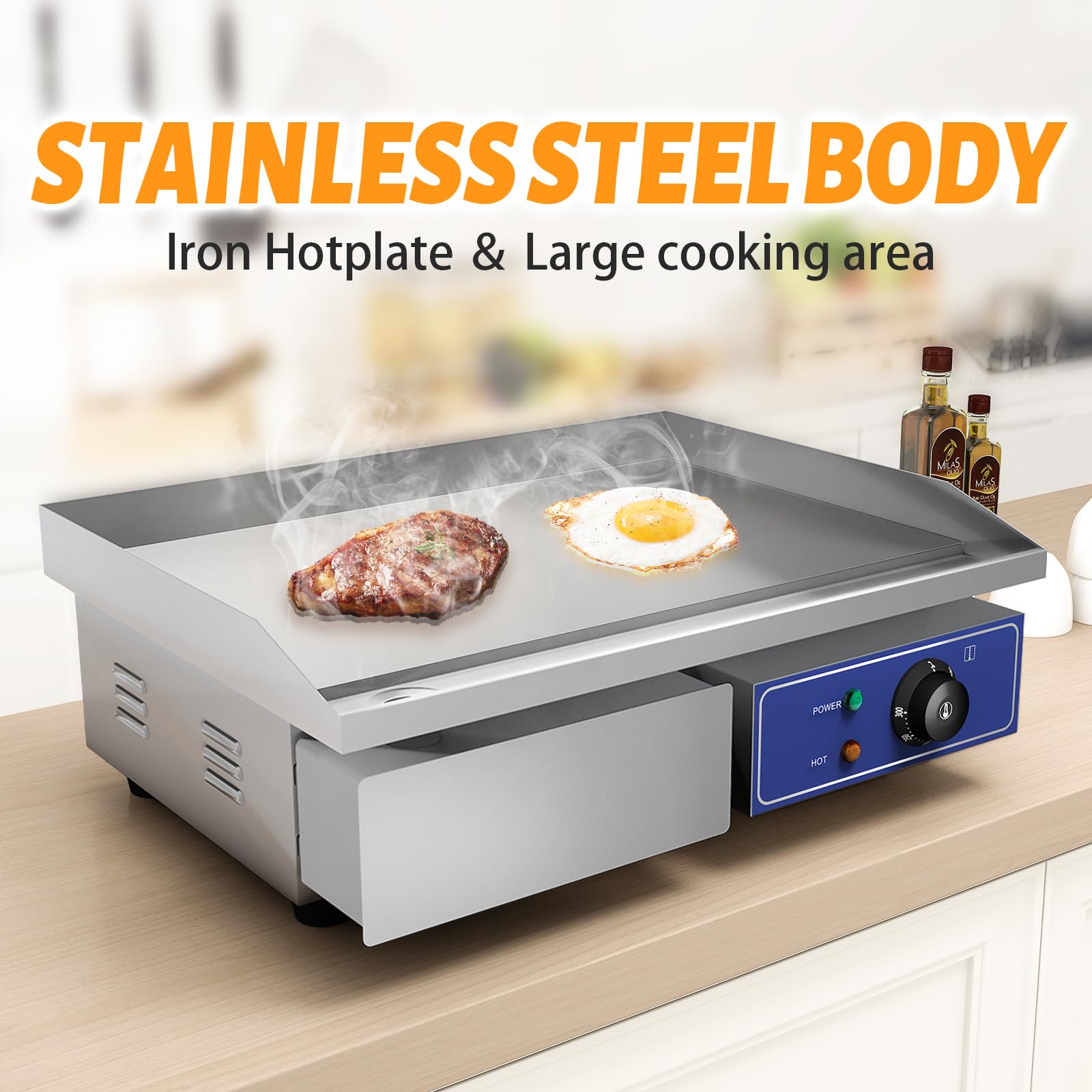 Electric Griddle Commercial Counter Top Stainless Steel Hot Plate Kitchen Grill Thermostatic Control 3000W 22" New Model in 2019 product thumbnail 4