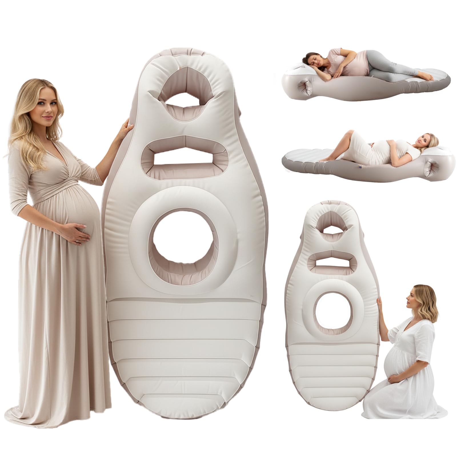 Inflatable Pregnancy Pillow with Belly Hole, Full Body Maternity Air Mattress for Stomach Resting, Adjustable Support for Belly, Back and Hips, Portable Pregnancy Float for Pool and Travel