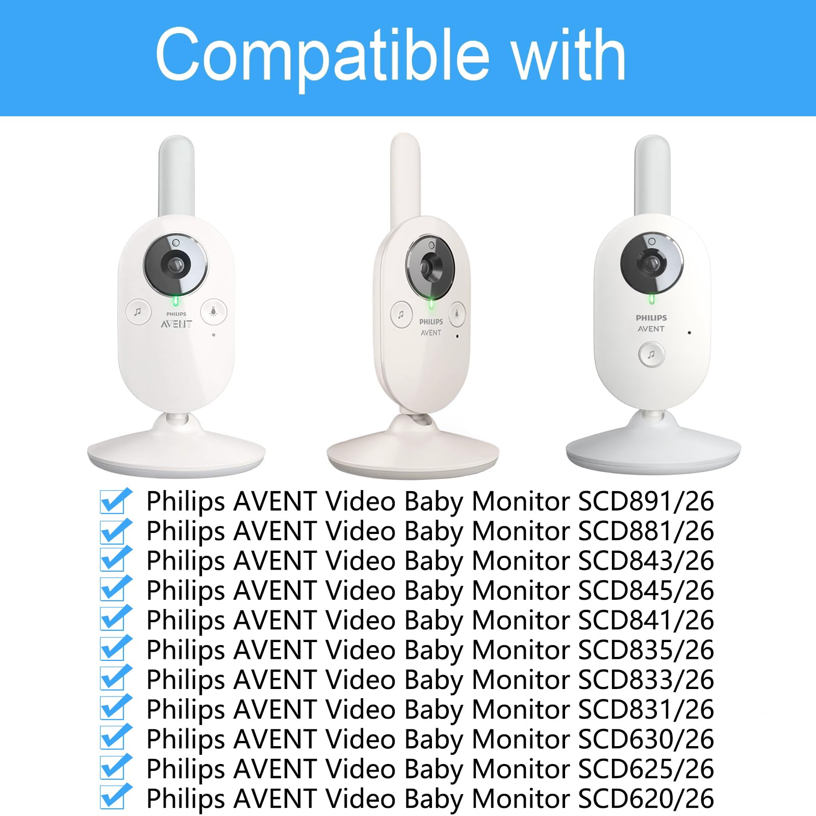 BECEMURU Support de Serrage Polyvalent et Flexible avec Connexion à vis 1/4 Station d'accueil Compatible avec Le Moniteur vidéo pour bébé Philips Avent SCD843/26, SCD833/26, SCD881/26,SCD891/26