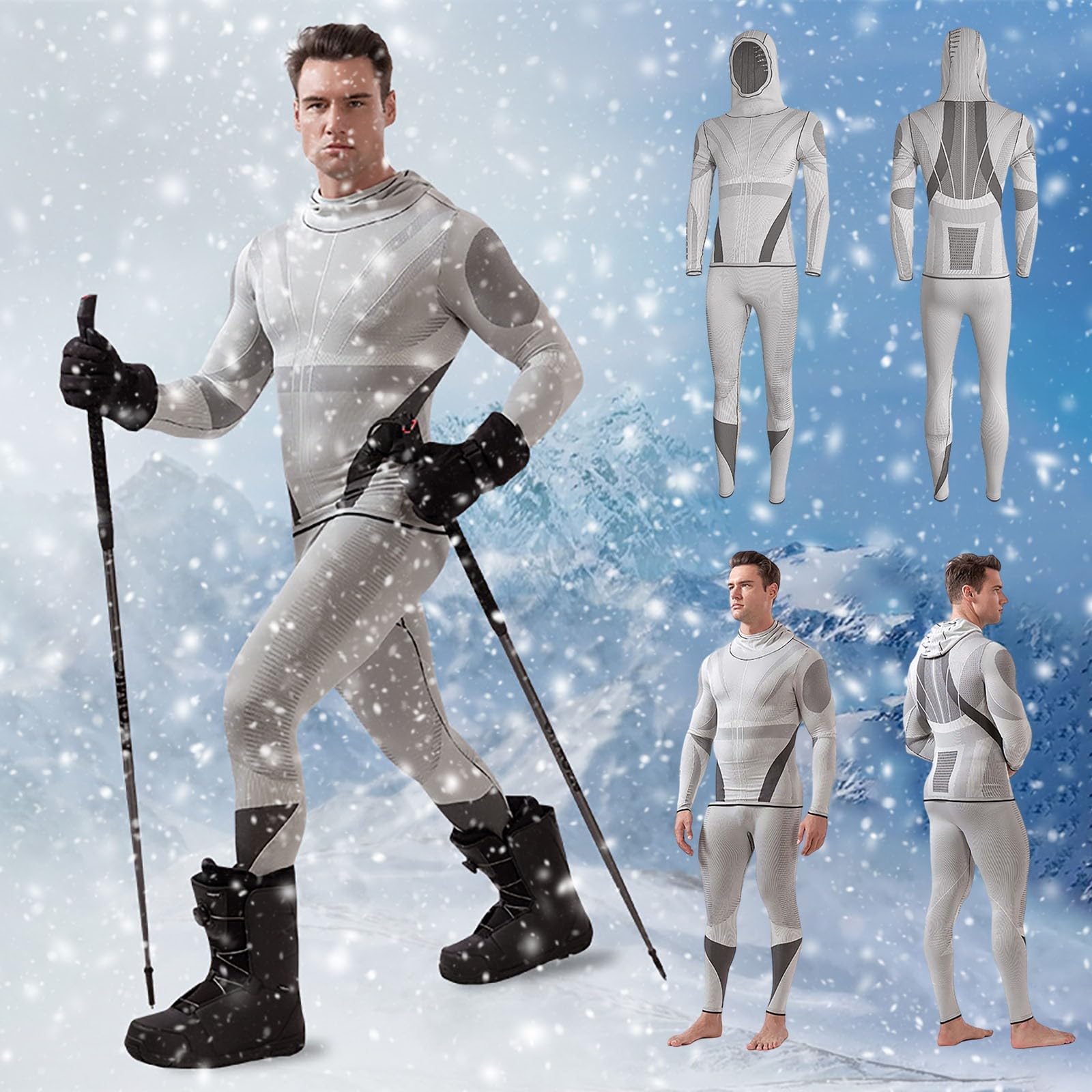 Thermounterwäsche Herren Winter Funktionsunterwäsche Skiunterwäsche Thermowäsche Set Warm Weich Funktionswäsche Atmungsaktiv Thermo Unterwäsche Thermounterhemd Thermounterhose für Lauf Fahrrading