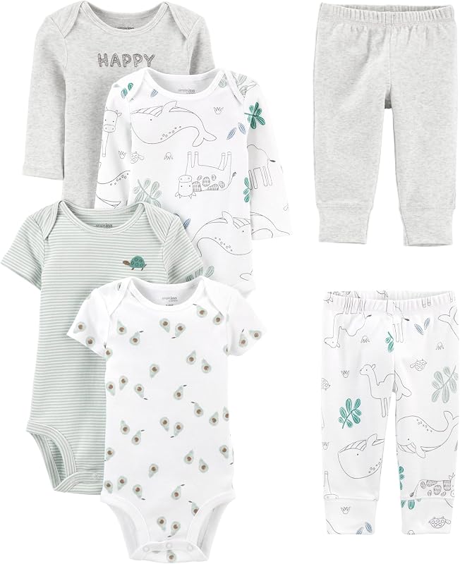 Conjunto de pantalones y monos (manga corta y larga) y pantalones para bebé de 6 piezas de Simple Joys by Carter's