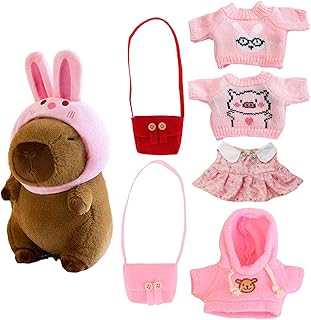 Genérico Peluche de Capibara con 7 Piezas de Ropa y Accesorios de Color Rosa, Lindos Capybara Peluche de 9,84 Pulgadas, Juguete de Peluche de Capibara con Ropa, Mochilas, Diadema para niños y niñas
