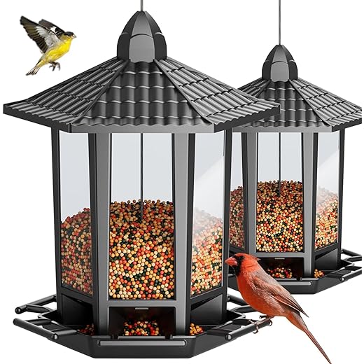 Birdream 2 Pack Bird Feeders for Outdoor Hanging, Retro Pagoda Design Fun Installation Bird Feeder, Attracting Wild Birds Chickadees Goldfinches Cardinals Finches and Sparrows