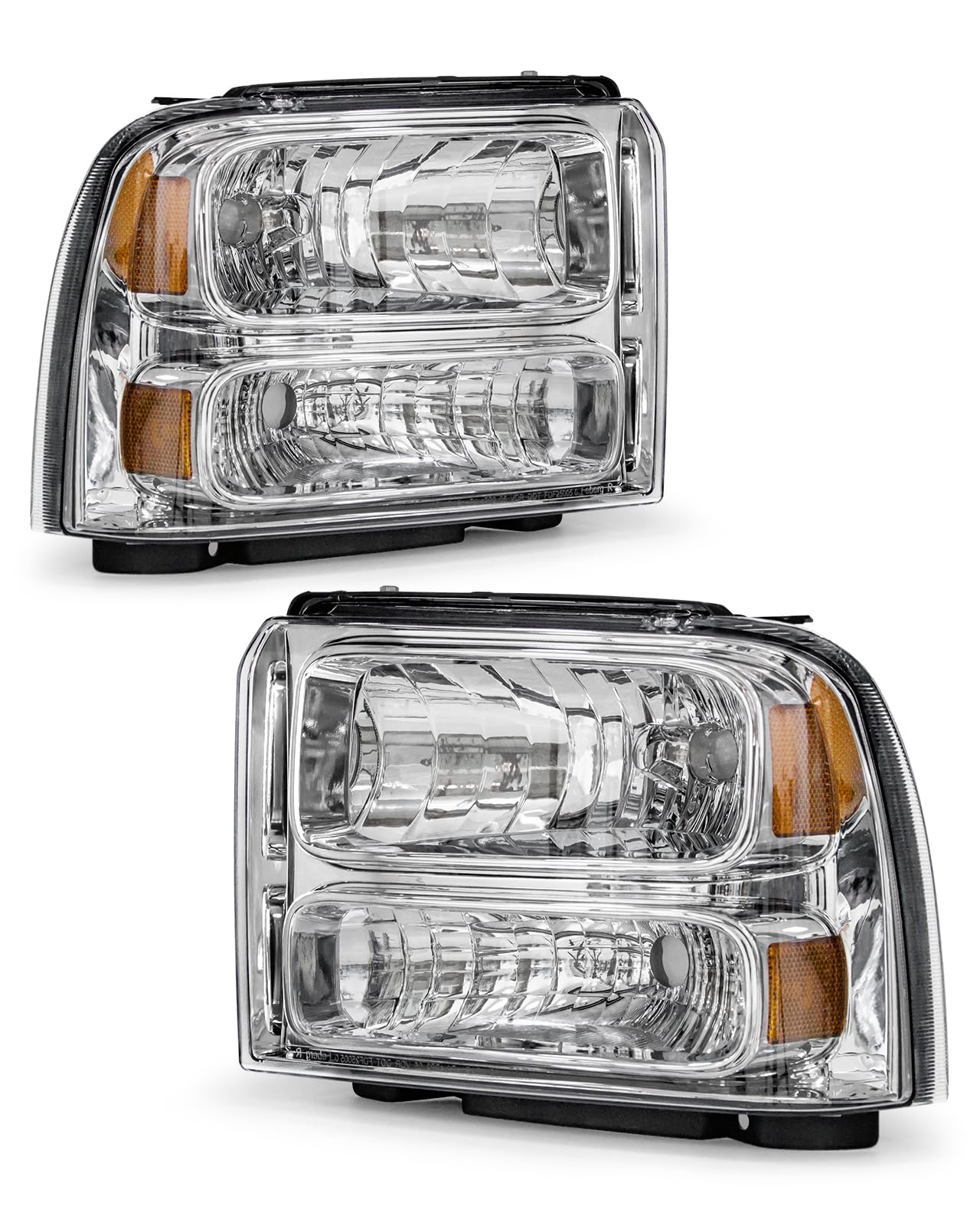 Headlight Assembly Compatible with 2005 2006 2007 Ford F250 F350 F450 F550 Super Duty /2005 Ford Excursion Chrome Housing Amber Reflector Driver and Passenger Side（W/O Bulbs）