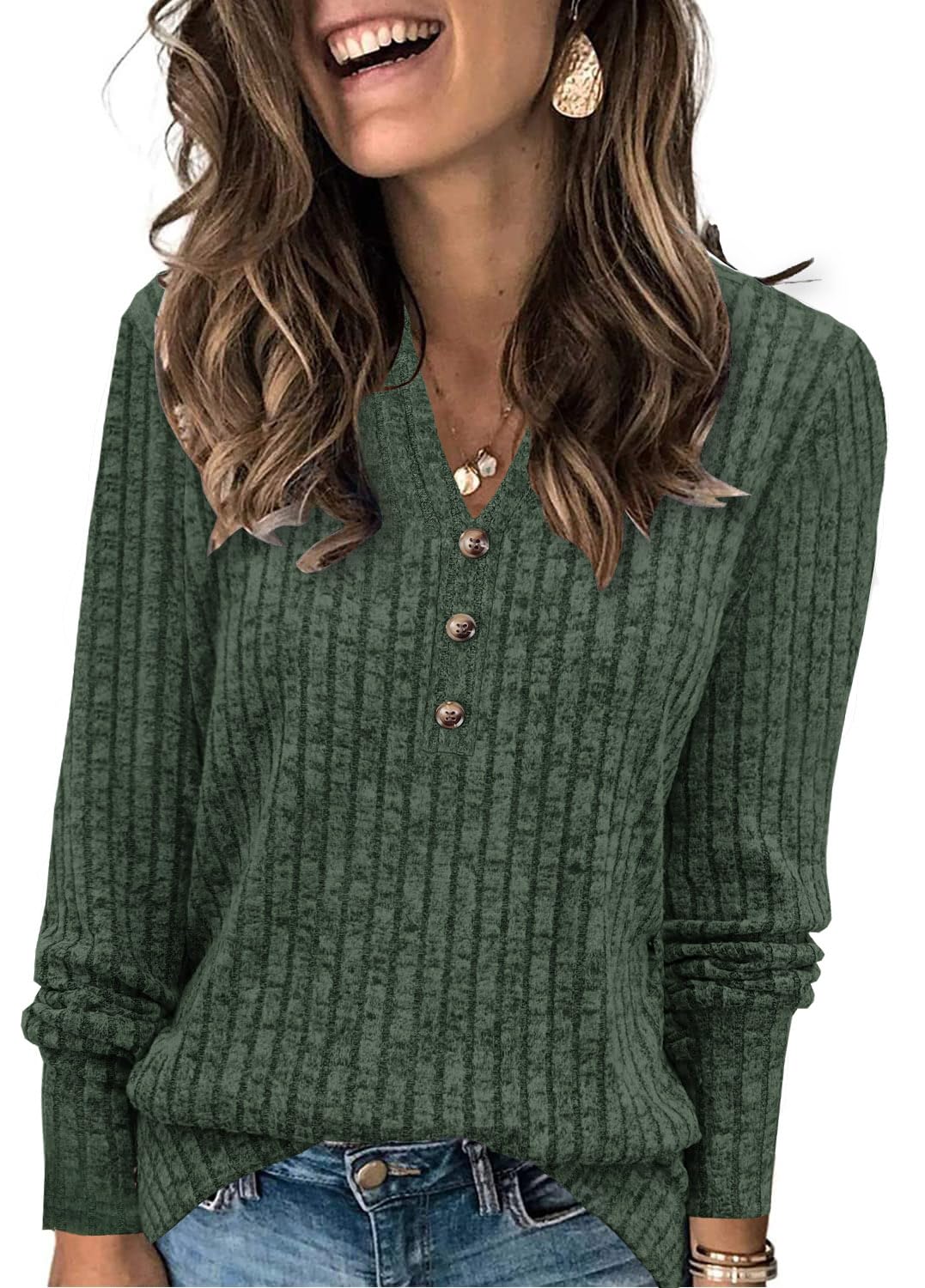 Heymiss Long Sleeve Shirts for Women V Neck Lightweight Sweaters Loose Casual Tunic Tops
