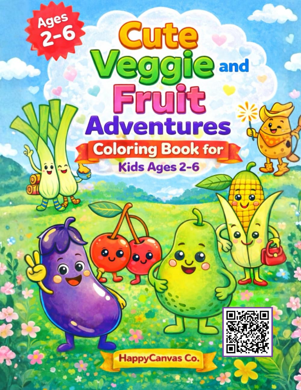 Cute Veggie and Fruit Adventures: Coloring Book for Kids Ages 2–6