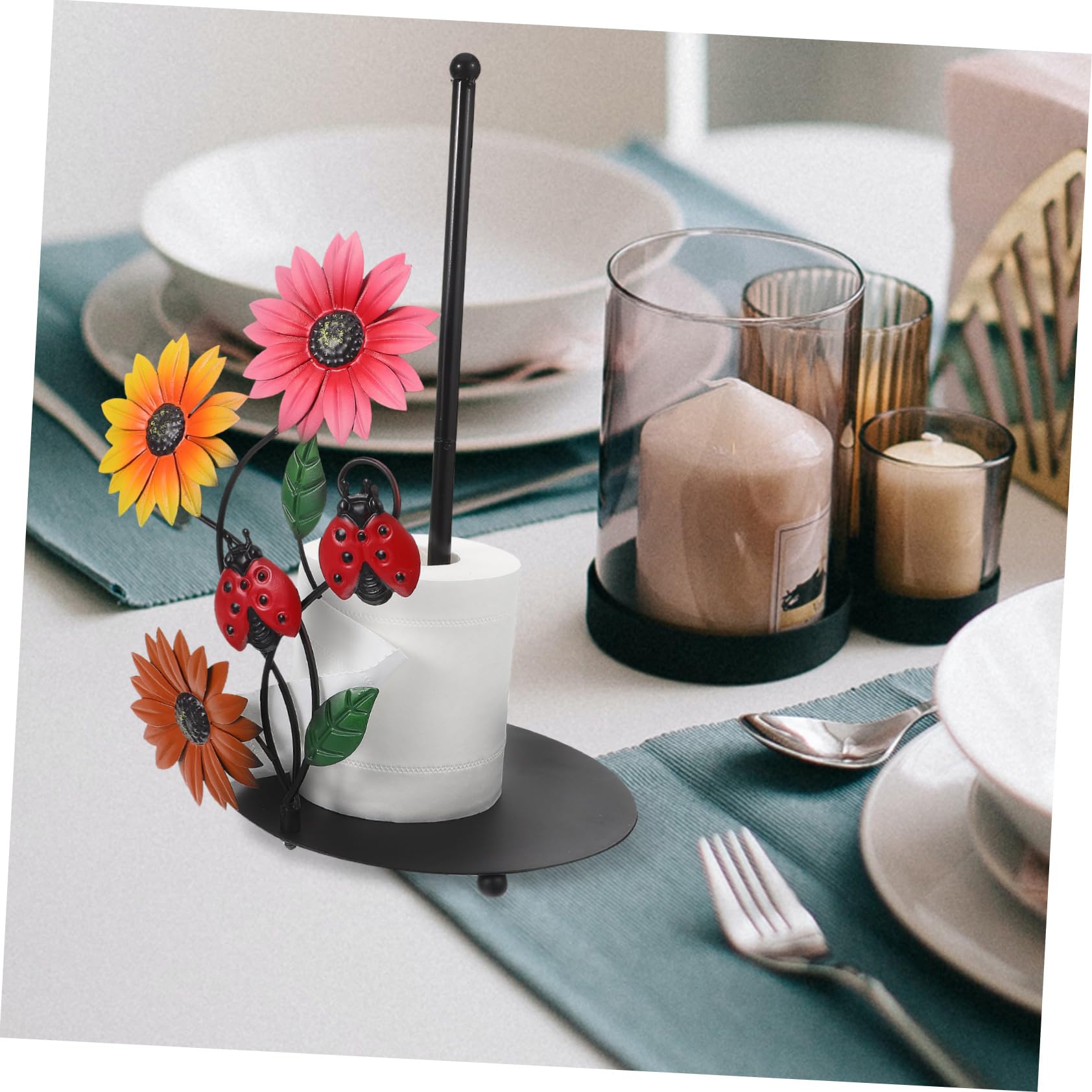 NUOBESTY Portarotolo Decorazione Moderna in Ferro a Girasole, Supporto Verticale Stabile da Cucina, Carta per Cucina e Soggiorno