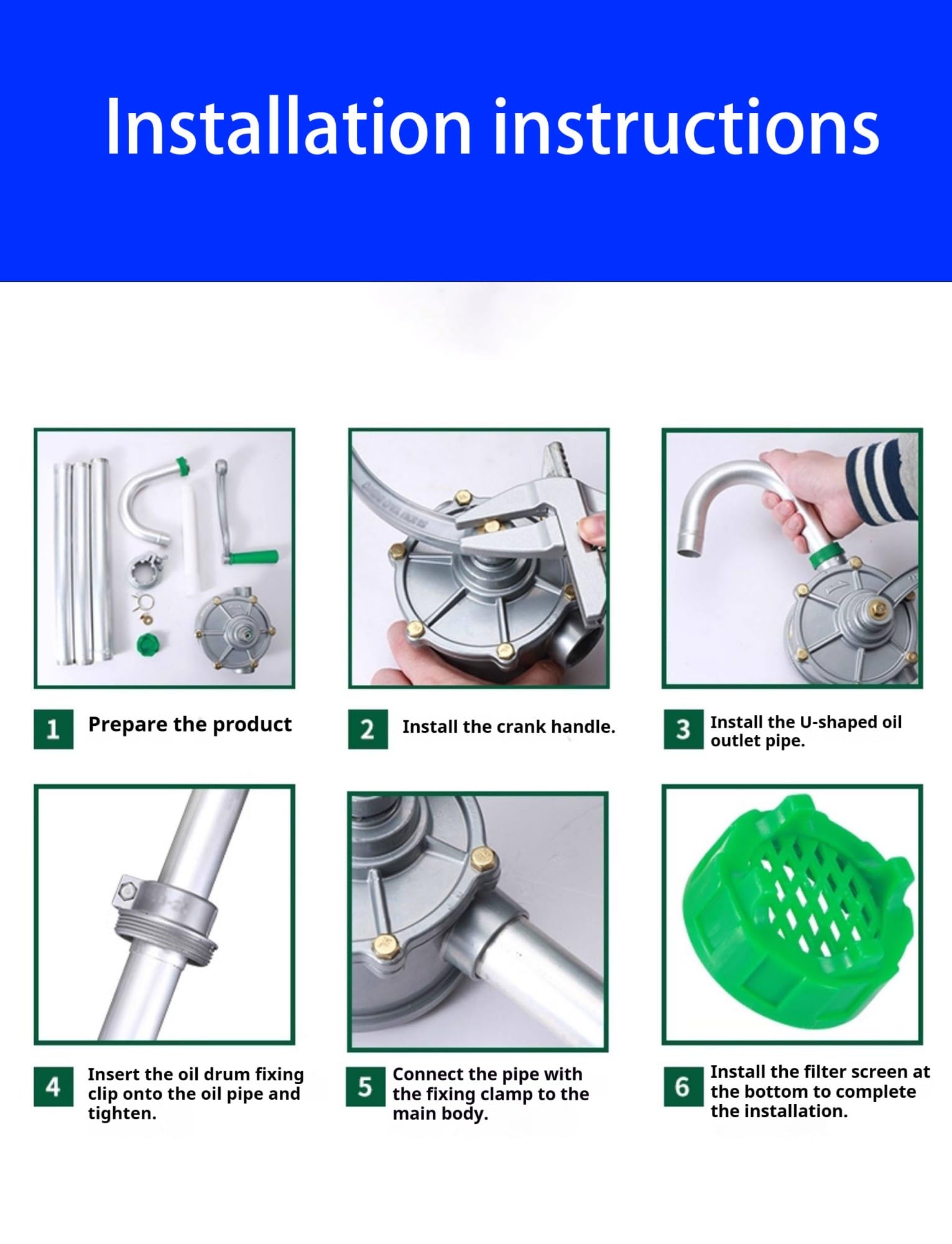Pompe à main rotative en alliage d'aluminium, pompe de transfert d'huile manuelle for réservoir de kérosène diesel essence(1in/25mm)