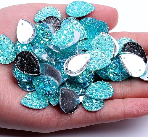 100 diamantes de imitación para coser de 0.51 x 0.70 pulgadas, color AB, parte trasera plana, gemas de cristal para coser, 2 agujeros para vestido