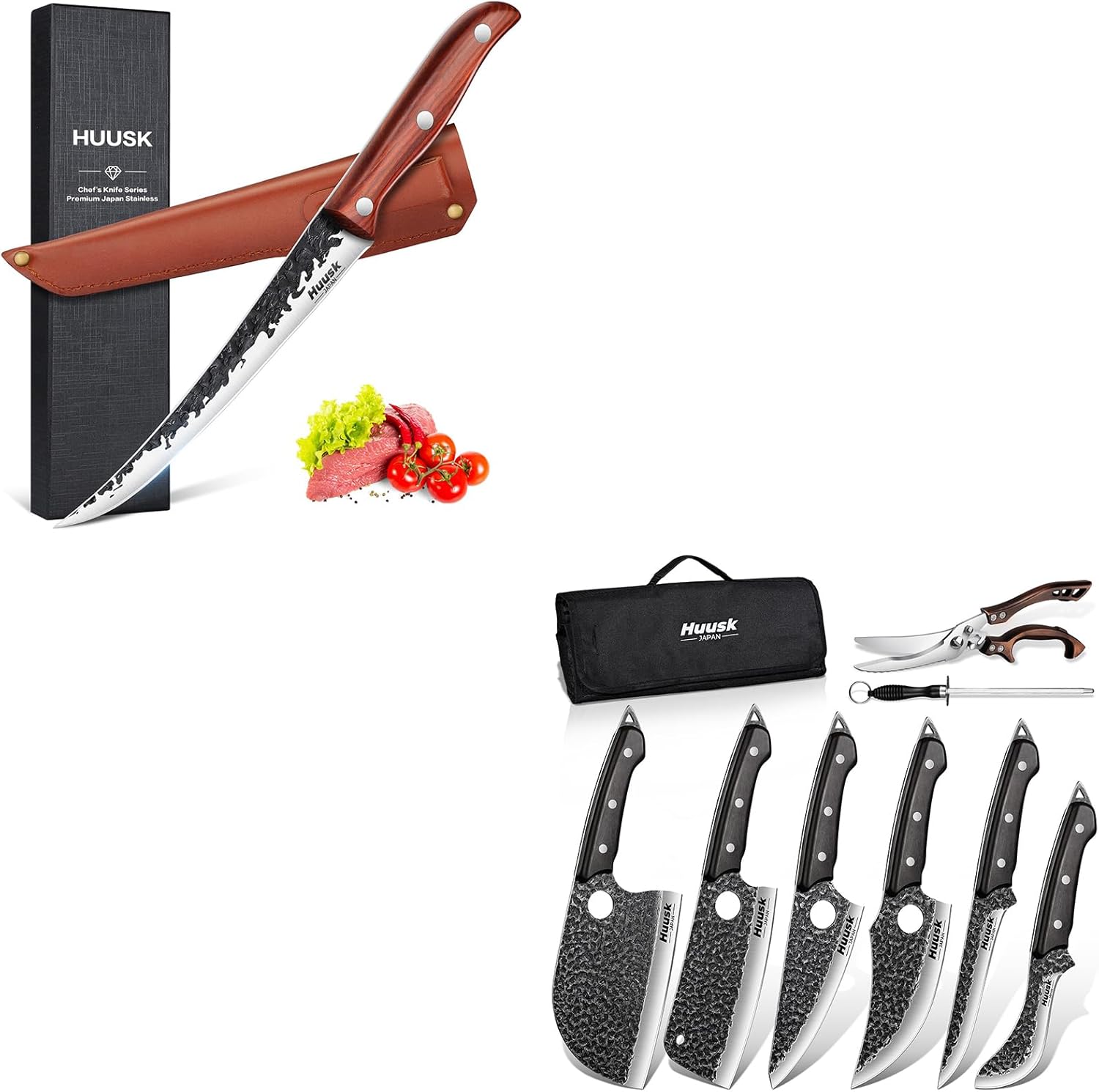 Huusk Serbian Chef Knife Set - 6Pcs Bundle with a Brisket Trimming Knife，Meat Cutting,Japanese Chef Knives for Kitchen, Outdoor Camping, Christmas Gifts Idea