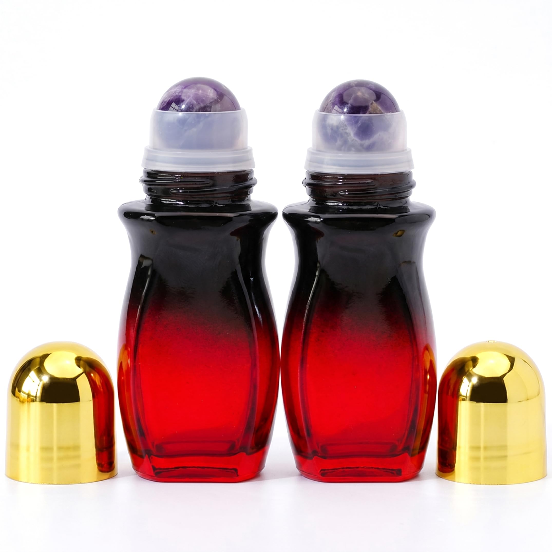 Bemonew 2 Pack Empty Roll On Bottles, 30ml Refillable Roller Ball Applicator With Natural Amethyst Roller For Oils - Purple