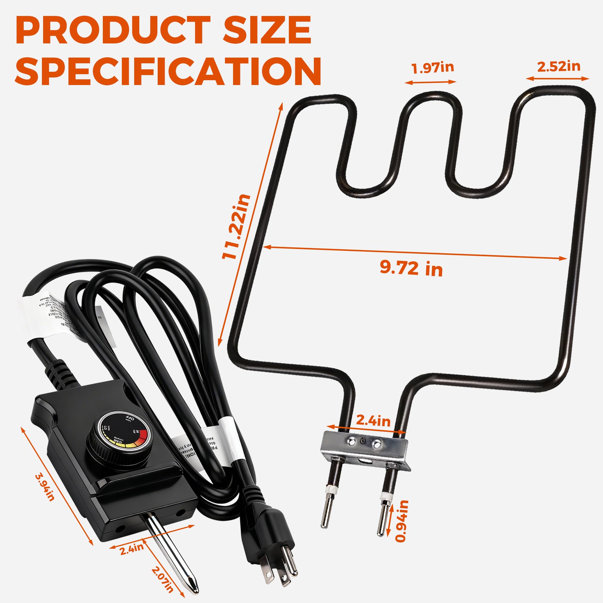 Elemento riscaldante da 1500 Watt, da 10 °C a 232 °C, per affumicatori elettrici e griglie Masterbuild, con cavo termostato regolabile e scatola di collegamento in acciaio inox Romalon