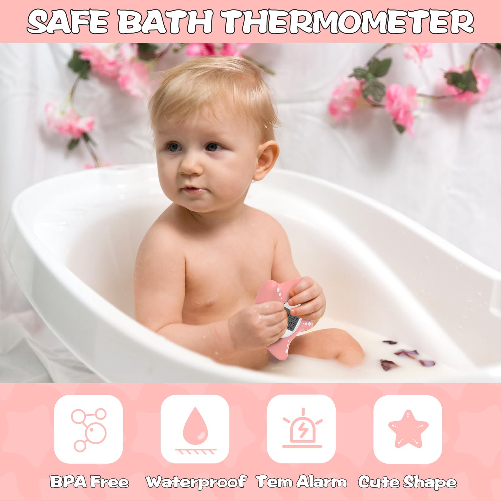 Sicherheits-Baby-Badethermometer mit verbessertem Chip, digitales Wasserthermometer für Baby-Badewanne, genaue Temperaturprüfung und Farbalarm, Umschaltung zwischen ℉ und ℃