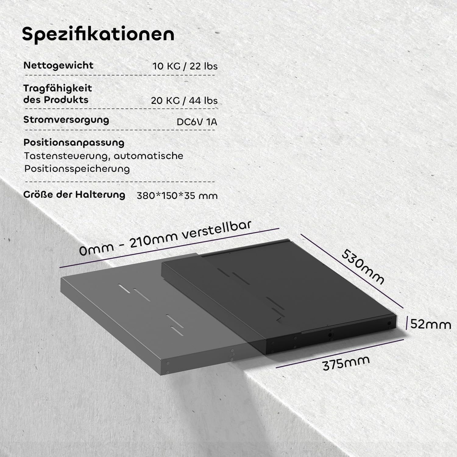Motorisierte Schiebeablage für Ultrakurzdistanz Beamer, 80"-150" Erweiterbar, Automatisch Einziehbar Teleskopablage, Synchronisation mit Projektorleistung, Works with Any TV Cabinet