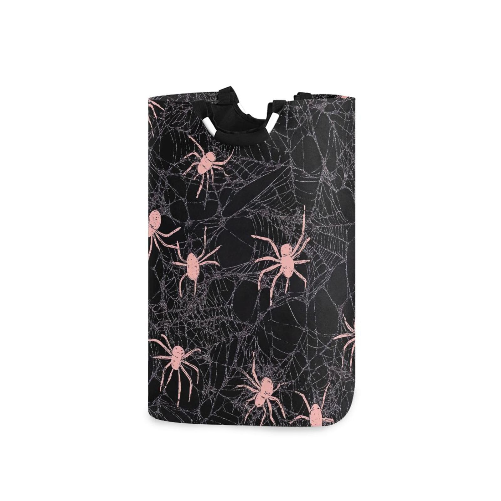 Jihqo Laundry Hamper Basket Halloween Spiderweb Pink Collapsible Nursery Storage Bin Waterproof Clothing Baskets for Home Bedroom Bathroom Washing Room