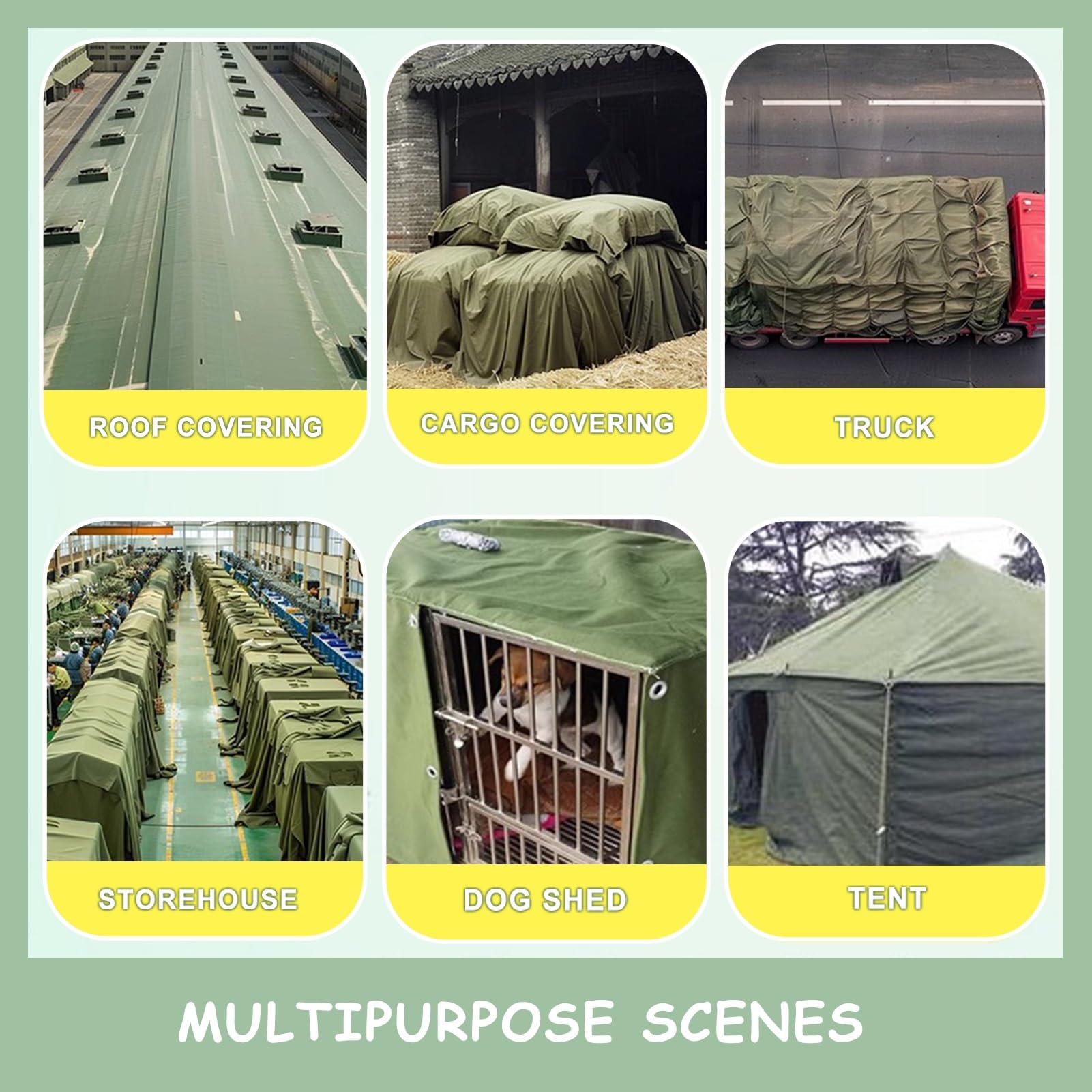 Heavy Duty groen zeildoek, 600 g/m², waterdicht canvas zeil met