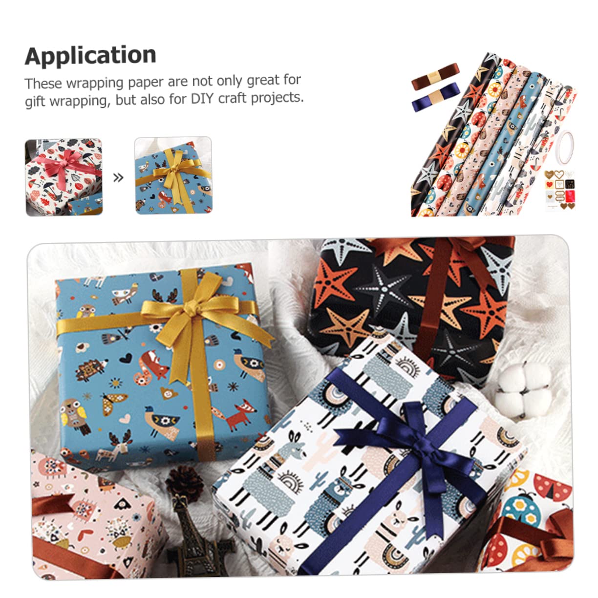 Healeved 4sätze Geschenkpapier Mit Cartoon-mustern Für Geburtstags Und Feiertagsverpackungen Bunte Kreative Geschenkverpackung Für Diy-projekte Bögen Verschiedenen Designs