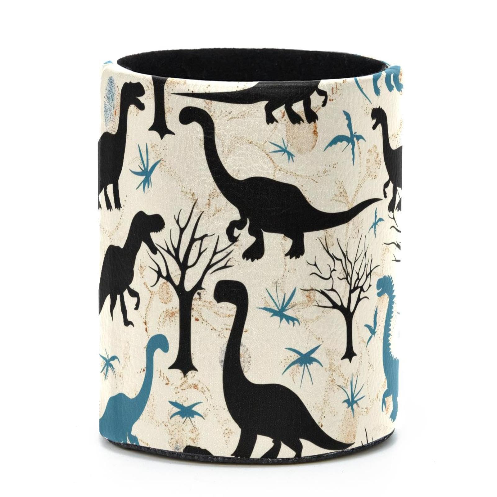 VAPOKF Round Pencil Holders for Desk, Dinosaurs Silhouettes Pen Holders Pen Pot Makeup Brushes Storage Desktop Stationery Supplies Organiser for Home Office