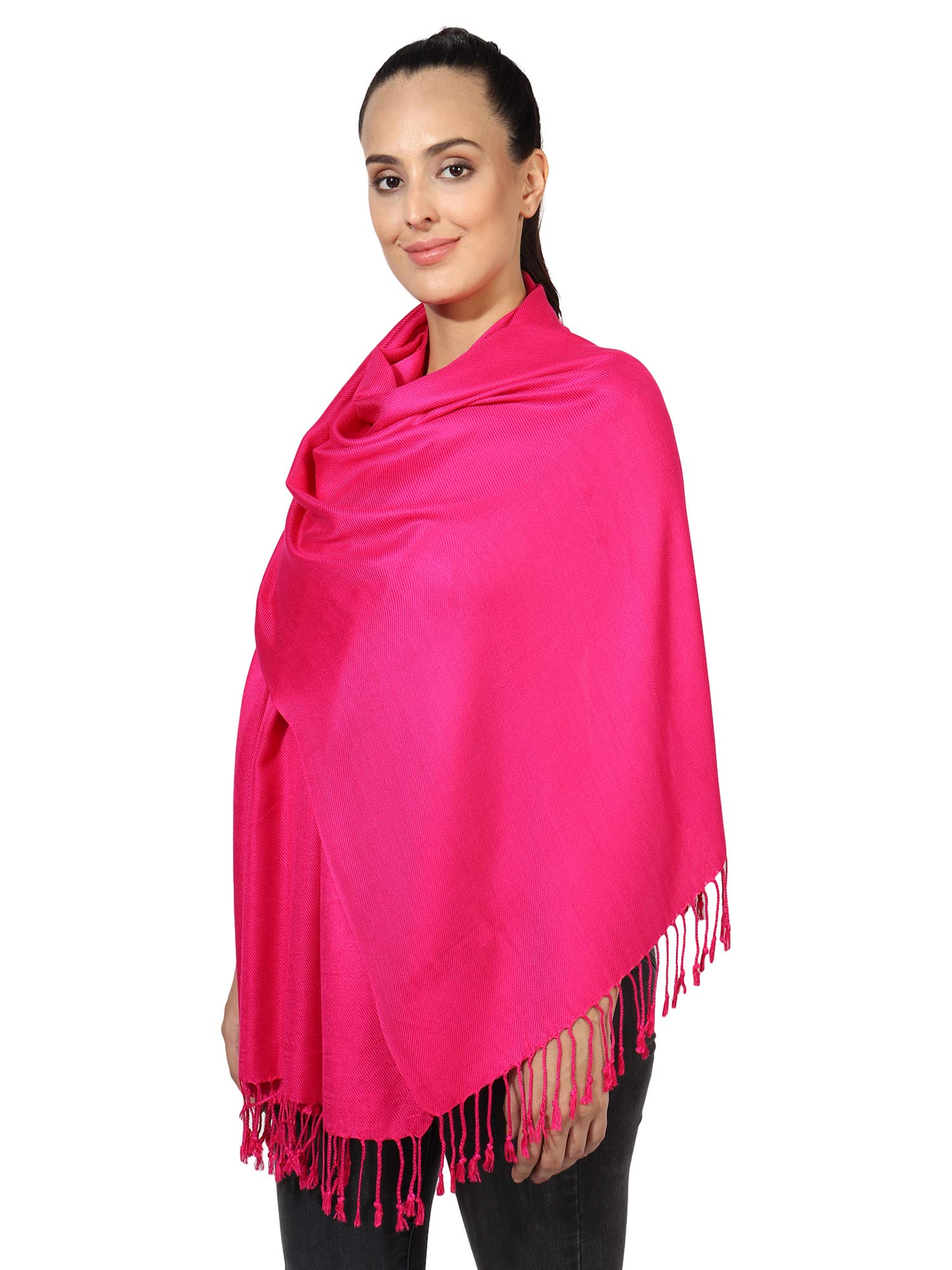 World of Shawls Pashmina Style All Seasons Handcrafted Wrap Shawl Stole Scarf (Cerise)