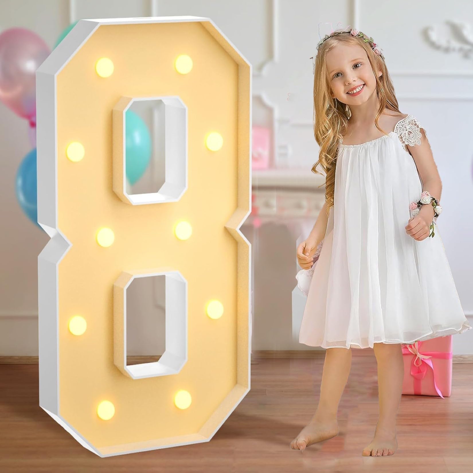 Tendone luminoso con numero 8arge con luce calda, romantica lettera e numeri, set di cornici decorative per matrimoni, San Valentino, feste di compleanno, 100 cm