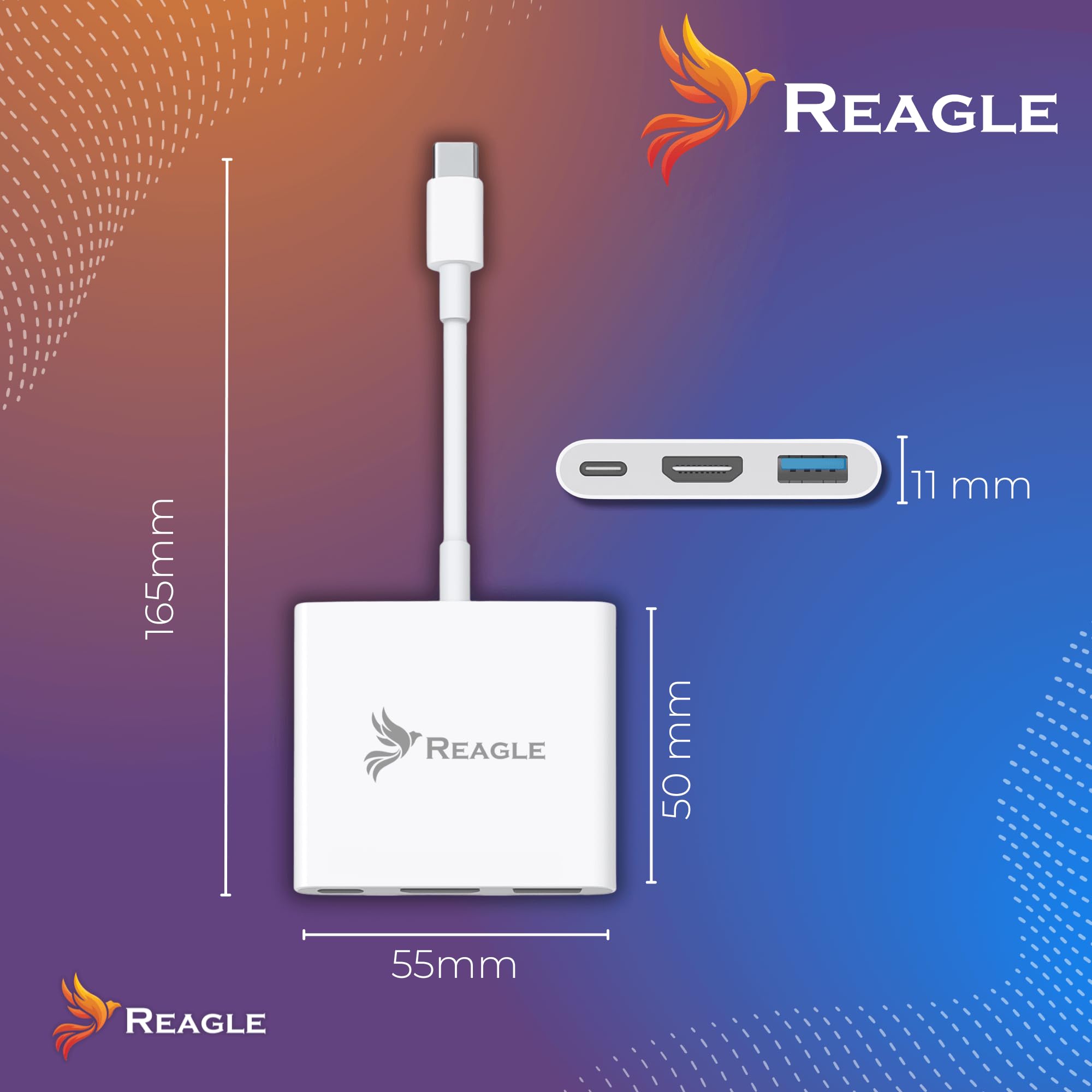 Reagle Adapter USB-C HDMI 4K60Hz z USB-A i PD 100W, Wyjście Wideo Ultra HD 4K do TV Monitor Projektor USB-C do HDMI Kompatybilny z DP Alt Mode MHL dla Laptopów i Smartfonów