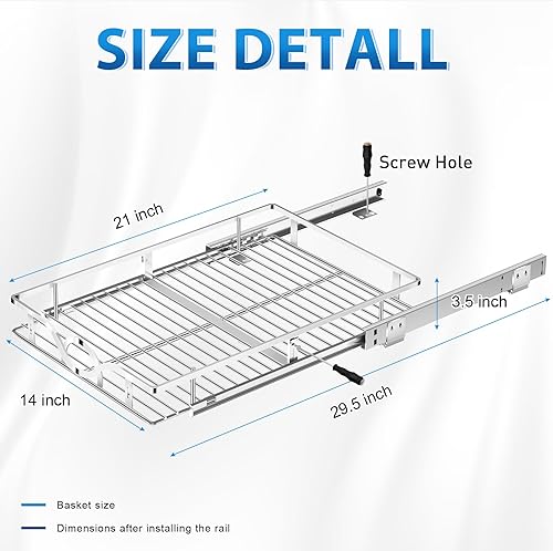 Miniatura 4 de Tksrn Organizador de gabinete extraíble (14 pulgadas de ancho x 21 pulgadas de profundidad), cajones de gabinete deslizantes para cocina,