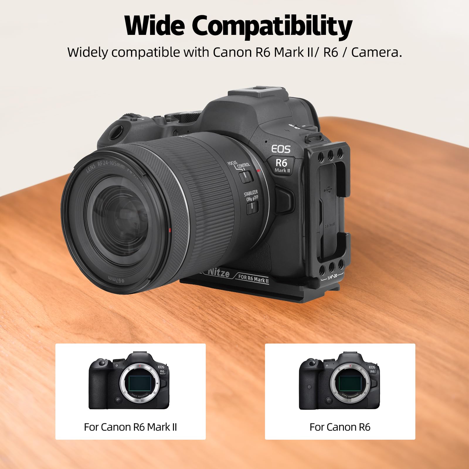 Nitze L Support pour Canon Caméra R6 Mark II/R6, L Bracket avec Plaque Arca Swiss à Dégagement Rapide pour Prise de Vue Horizontale et Verticale – T-C05A