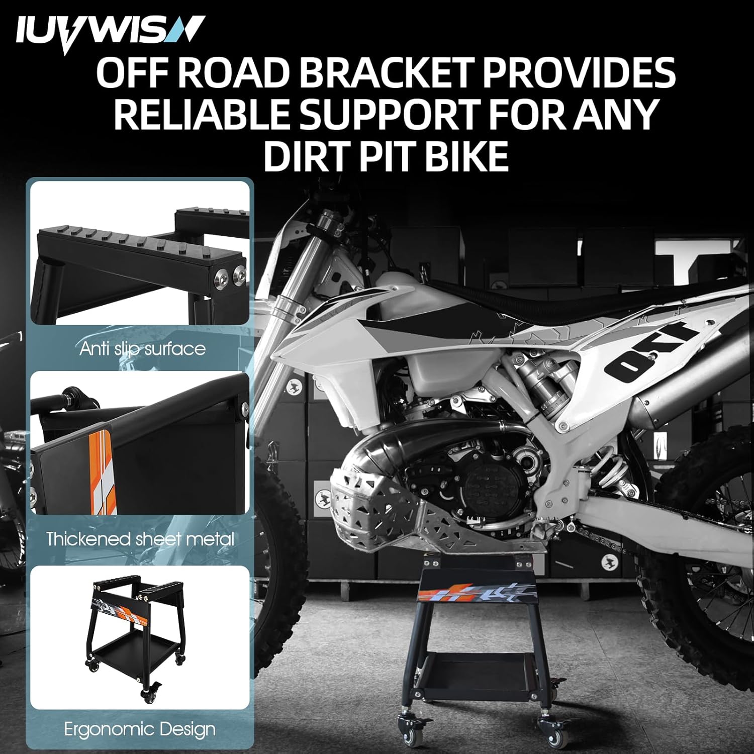 Dirt Bike Stand Movable with Wheels Motorcycle Lift Panel Stand Maintenance Heavy Duty Universal Stand for Most Motorcycles Motocross Dirt Bike Dual Sport Enduro Black