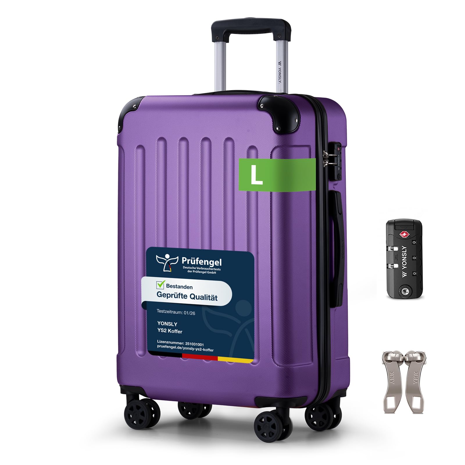 YONSLY Trolley Koffer Set, Reisekoffer, Rollkoffer Handgepäck, Kabinkoffer Suitcase, Gepäckset mit 360° Rollen, Hartschalenreisekoffer, Zahlenschloss, Gummigriff