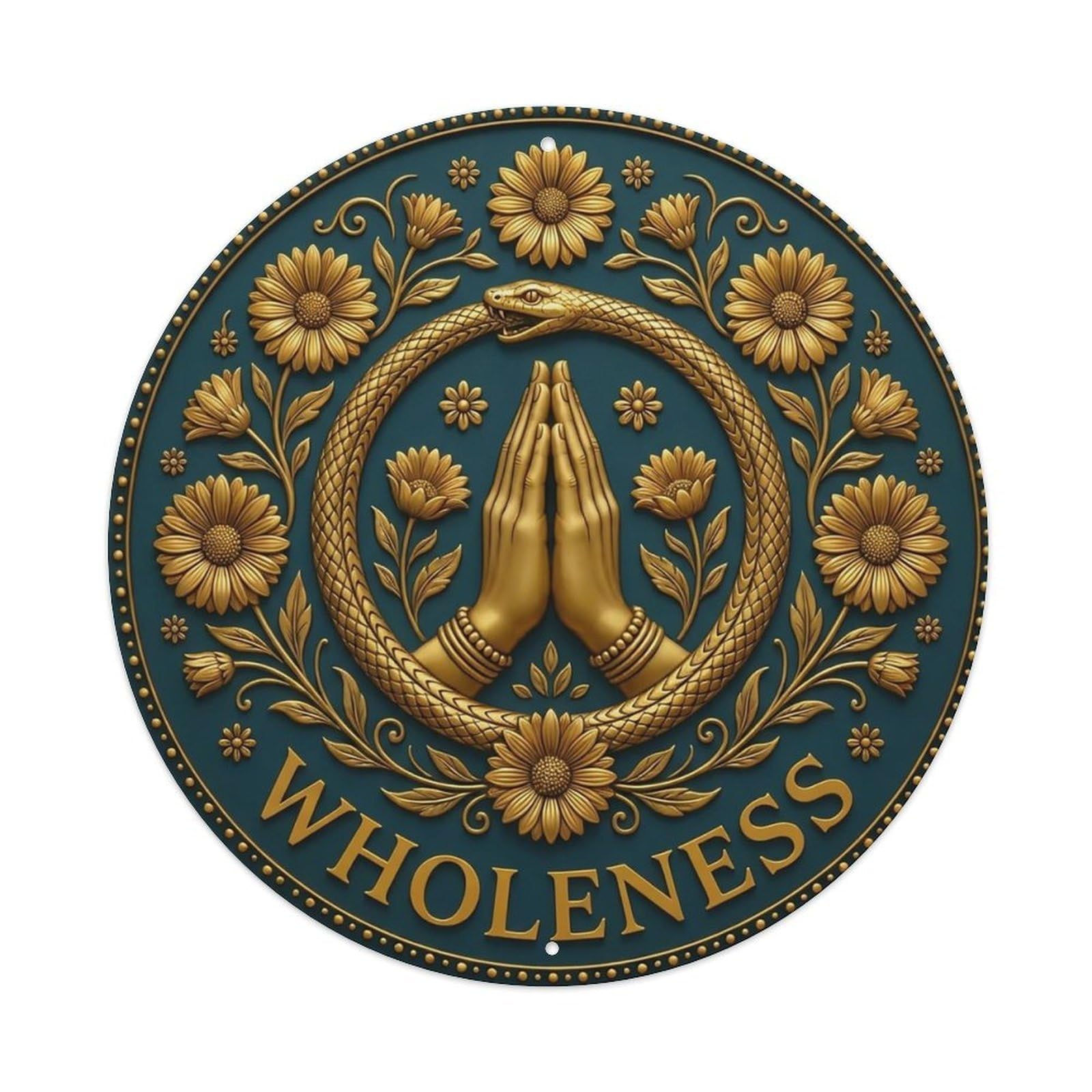 Vintage Namaste Praying Hands Wholeness Flower Zen Yoga Metal Tin Sign