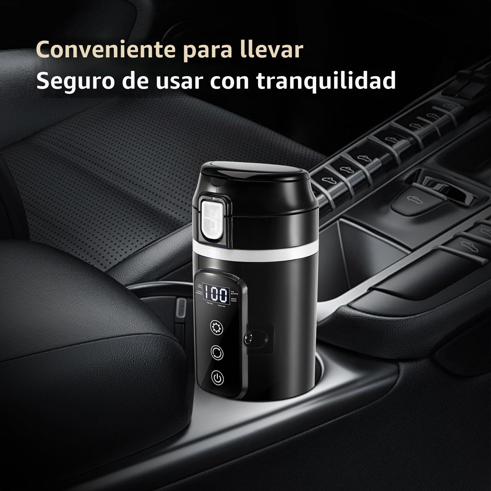 Hervidor eléctrico de coche de 24 V/12 V, taza de calefacción portátil de viaje, hervidor de té y taza de café con pantalla LCD de temperatura