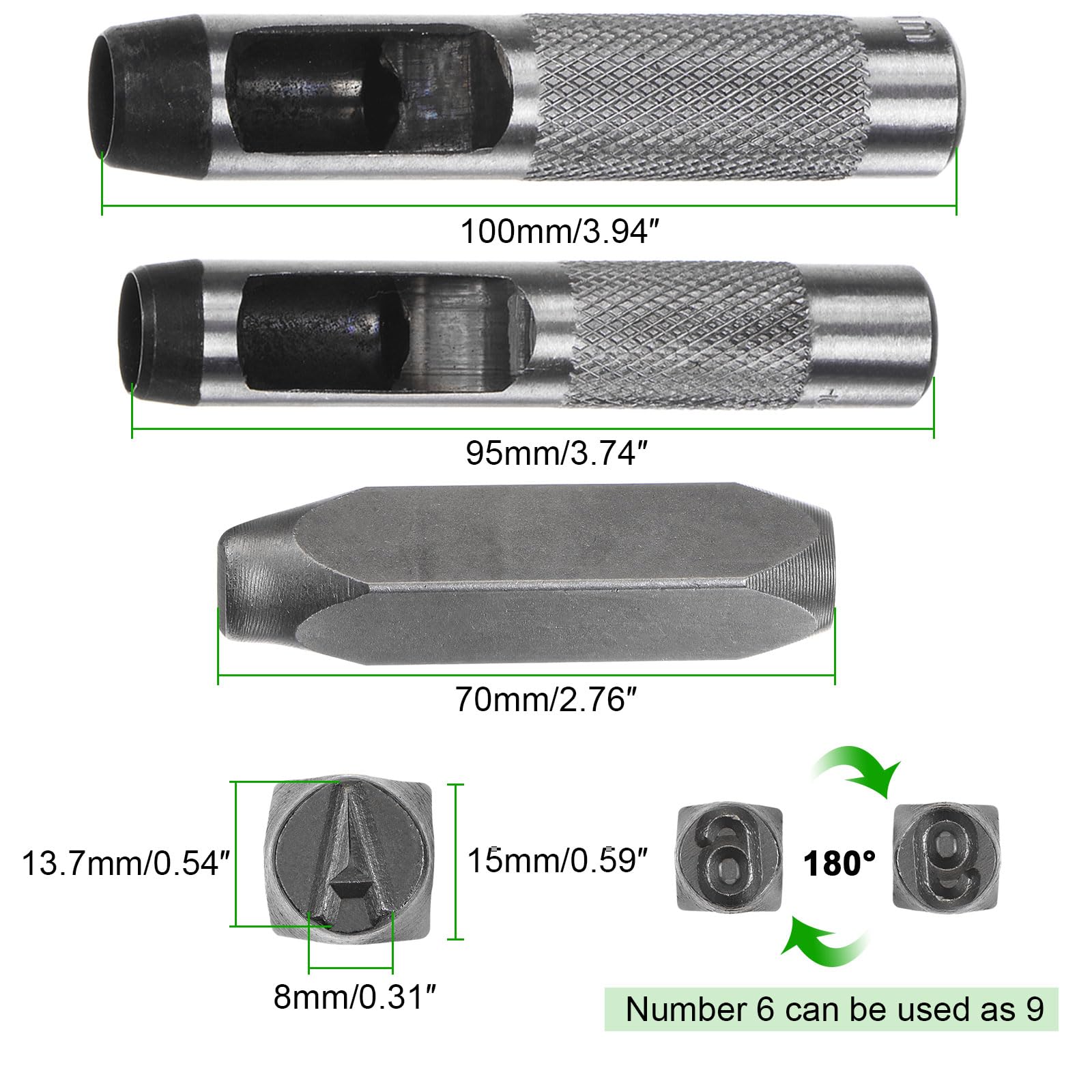 HARFINGTON Kit de estampado de metal de 36 piezas de 31/64 pulgadas (12,5 mm) (símbolo A-Z, 0-8 y "Símbolo) Herramienta de prensa de letras de acero con perforador para sellar en metal, plástico,