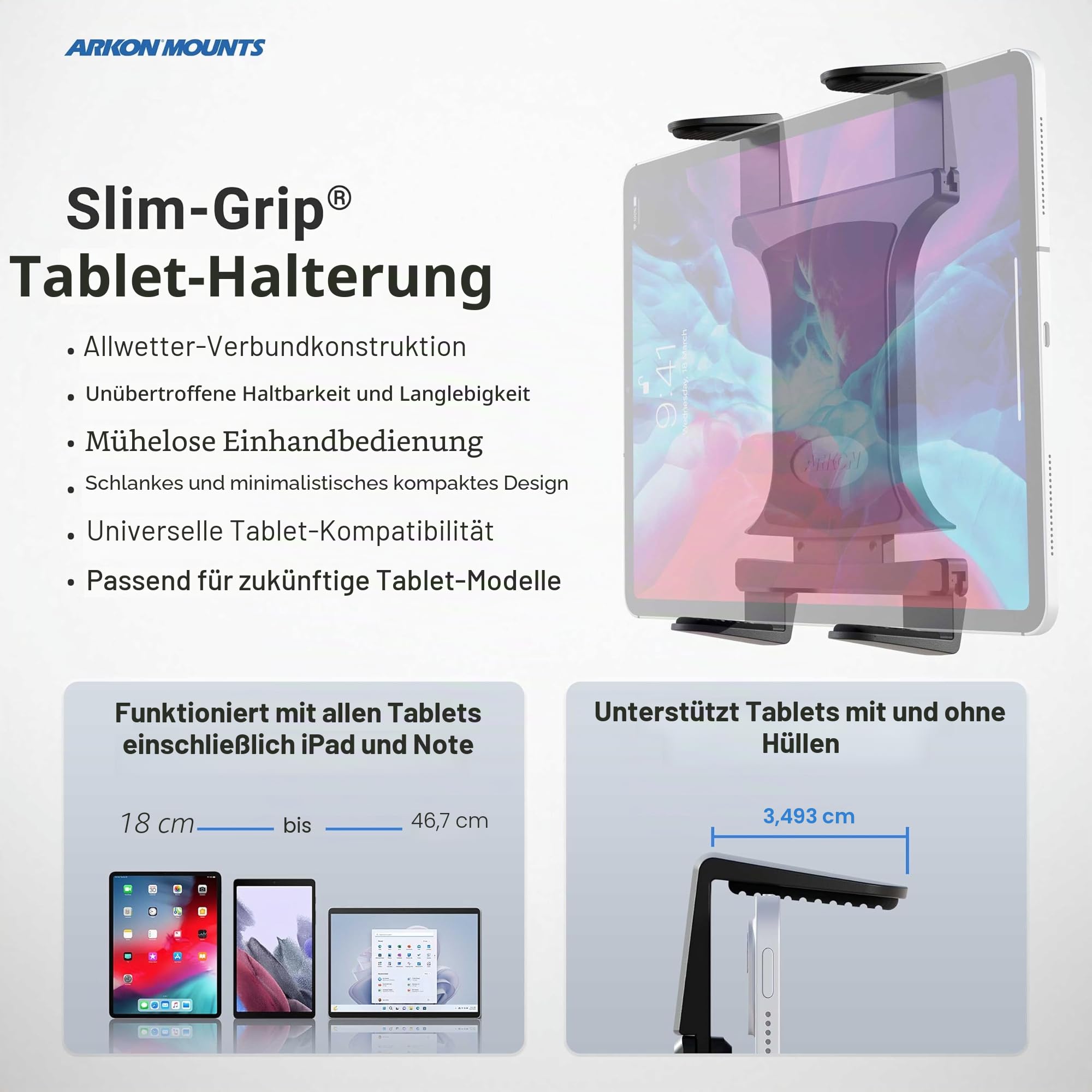 ARKON – Halterung für Autositzschiene oder Boden-Tablethalterung mit 56 cm langem Arm für iPad Pro, iPad Air 2, iPad Retail, Schwarz