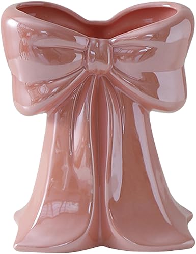 Jarrón de cerámica para decoración del hogar, jarrones blancos modernos para sala de estar, 5.9 pulgadas de alto x 7 pulgadas de ancho, jarrón de