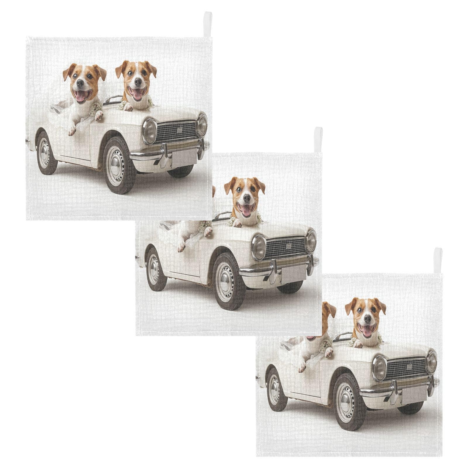 Nander Happy Dog Getting Married Baby Muslin Washcloths 3PCS- Soft Face Cloths for Newborn Absorbent Bath Wash Cloths