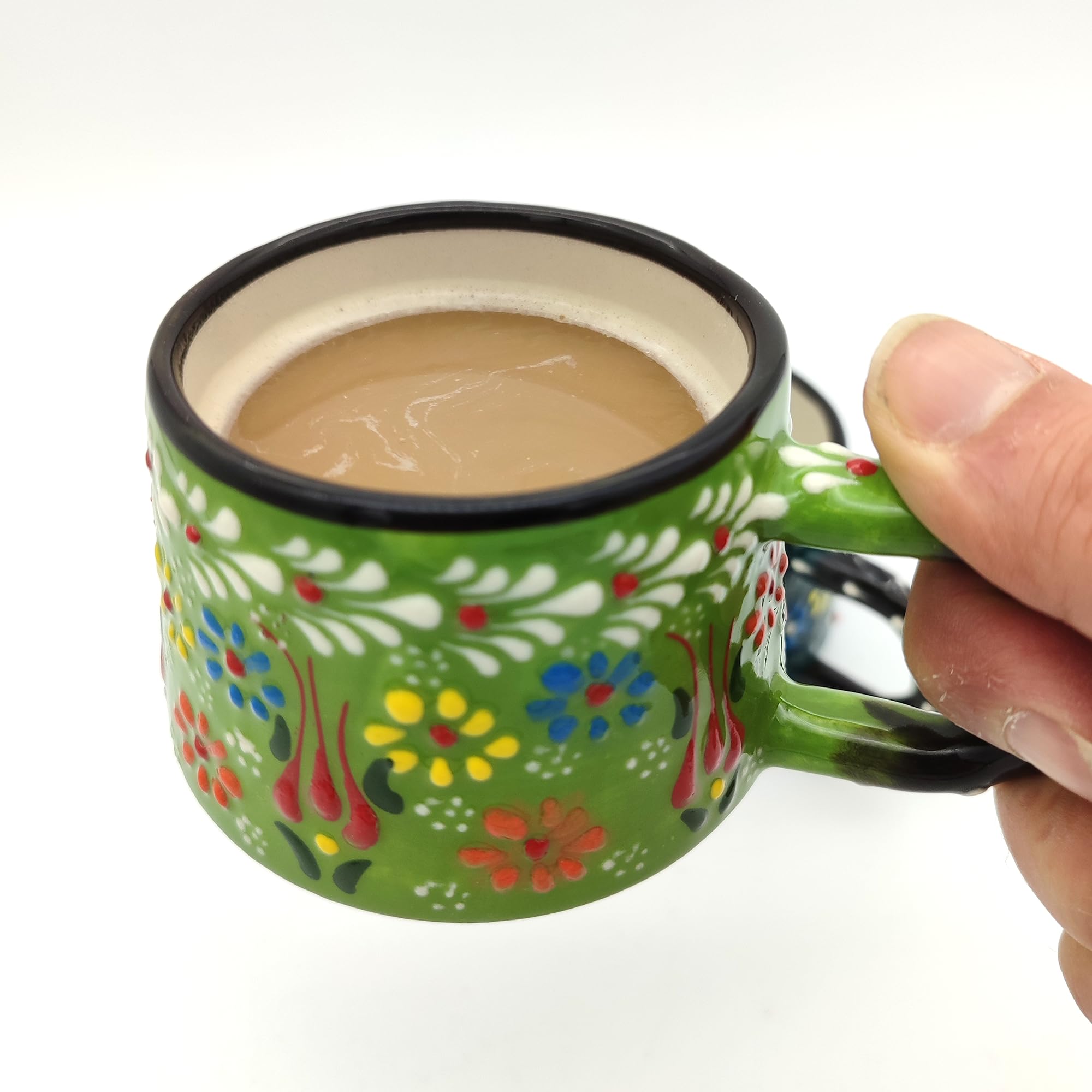 Juego de 6 tazas de café de cerámica hechas a mano de 6 onzas para tazas de espresso, juego de tazas de café multicolor para té, capuchino, café con leche, 180 ml