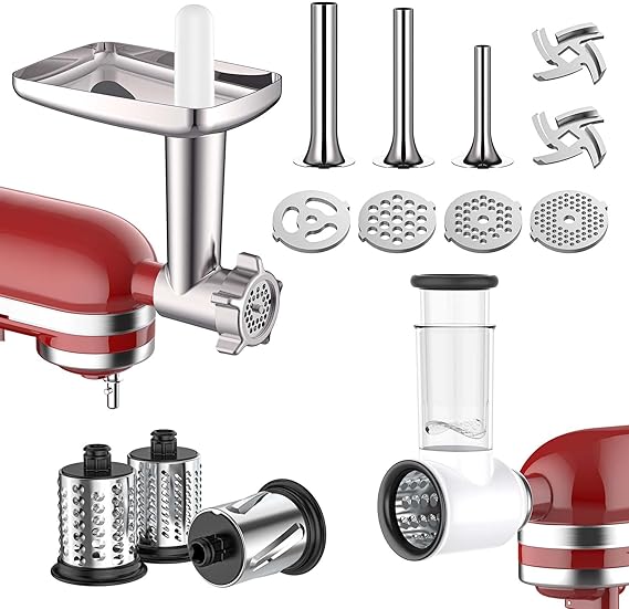 Meat Grinder & Slicer Shredder Attachments for KitchenAid Stand Mixer