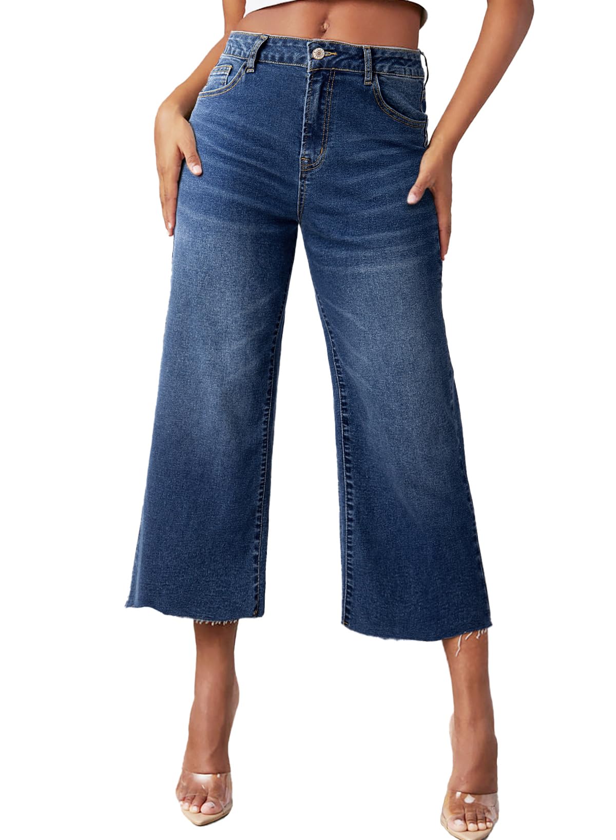 SidefeelWomens Capri Jeans High Waisted Cropped Jeans Stretchy Straight  Wide Leg Denim Pants Fall Fashion Outfits