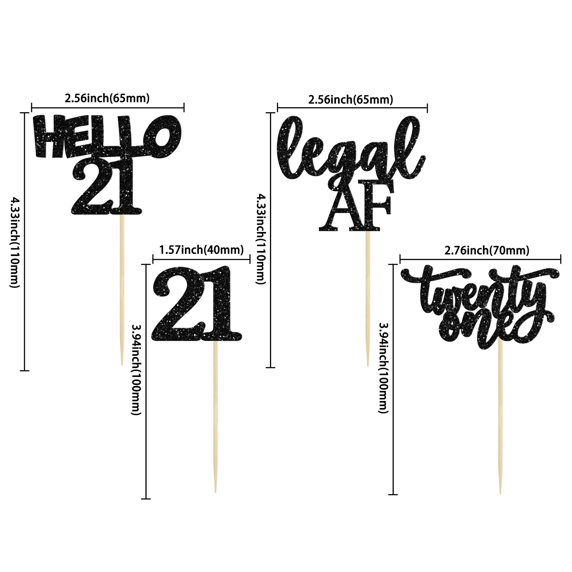 Gyufise 24Pcs Black Glitter 21st Birthday Cupcake Toppers Legal A Cake Decorations Hello 21 Twenty One Cupcake Picks for 21st Birthday Cake Decorations Supplies