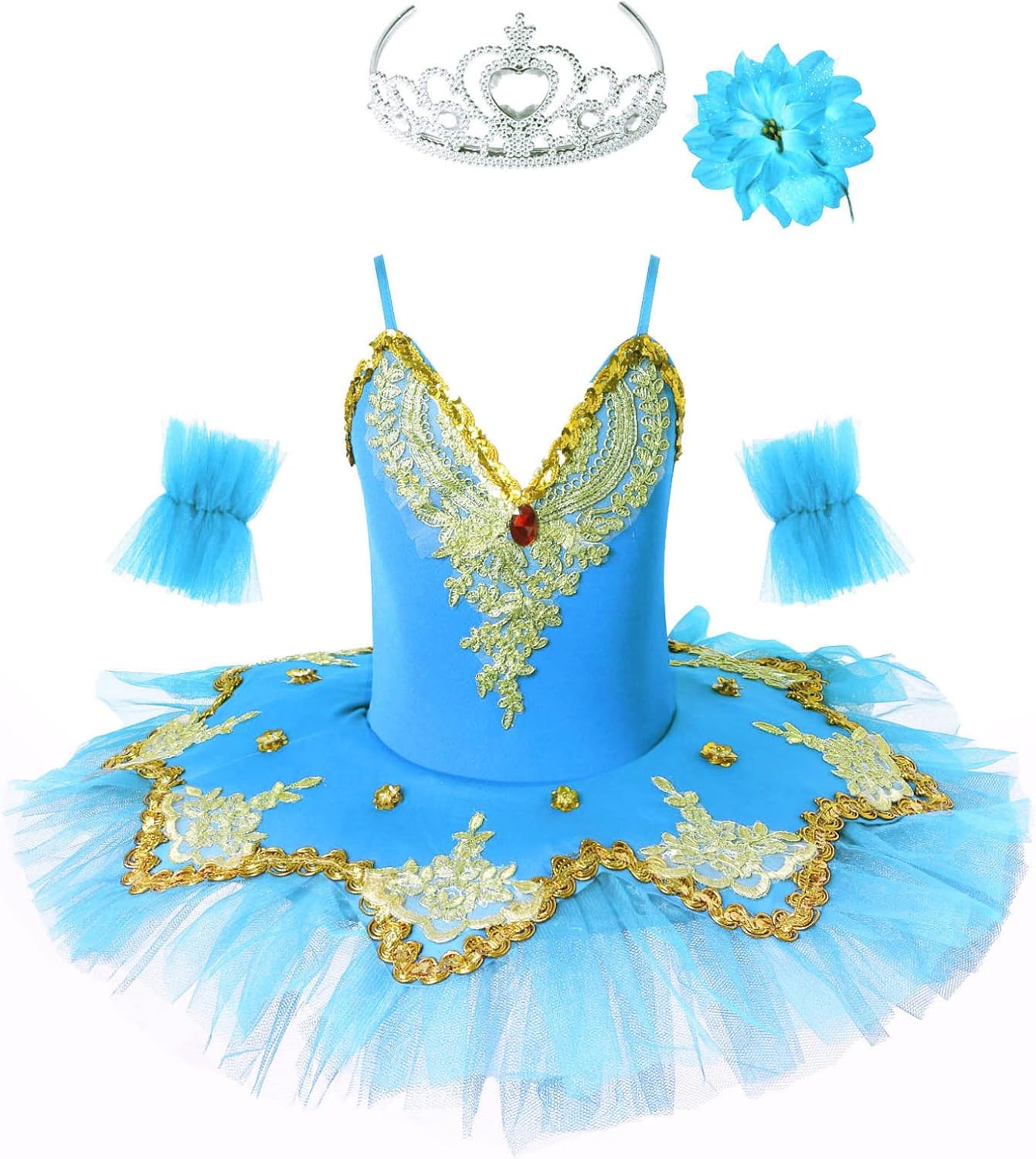 Agoky Princess Girls Sequins Ballet Dance Dress Gold Embroidered Swan Lake Costume Ballerina Tutu Leotard Skirt Dancewear