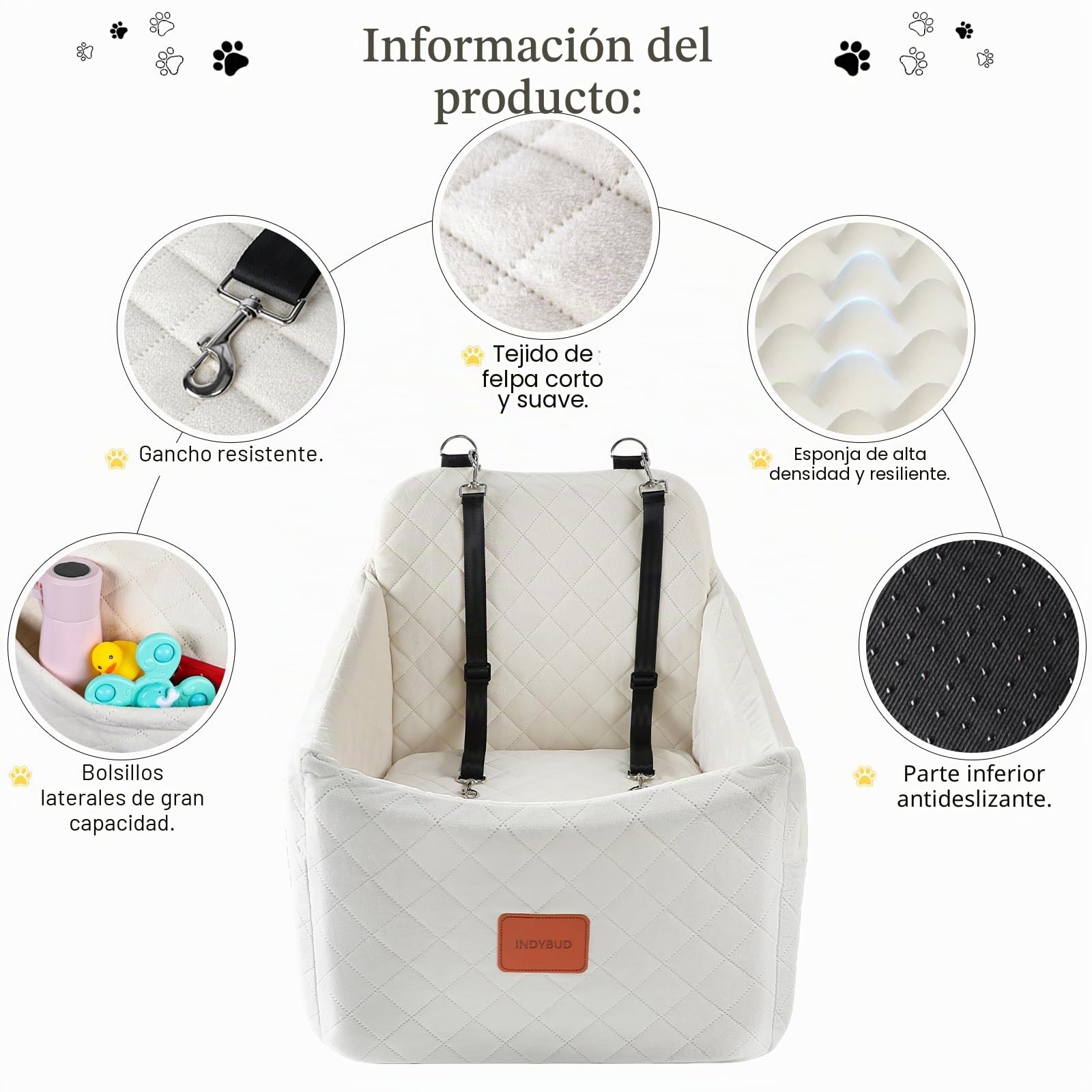 Asiento de coche para perros pequeños/medianos, durabilidad y apoyo, asiento de coche para mascotas de varias esponjas completas, vista de Google en viaje para perro de cama elevadora, lavable
