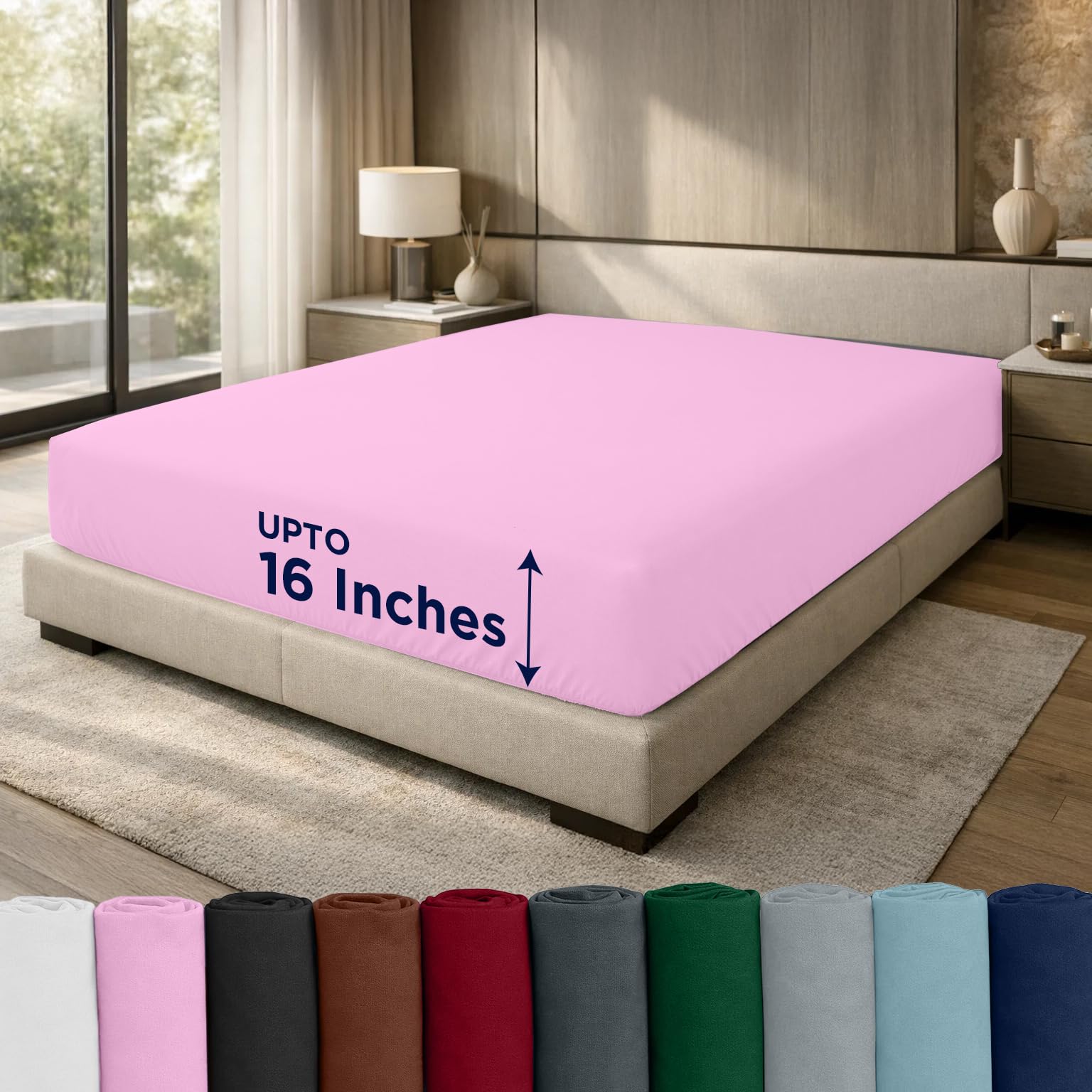 DAN RIVER 100% Cotton Jersey Fitted Sheet, Queen, Pink, 16 Inch Deep Pockets, Ultra Soft & Breathable, Stretchy Knit Fabric, Fitted Bed Sheet for