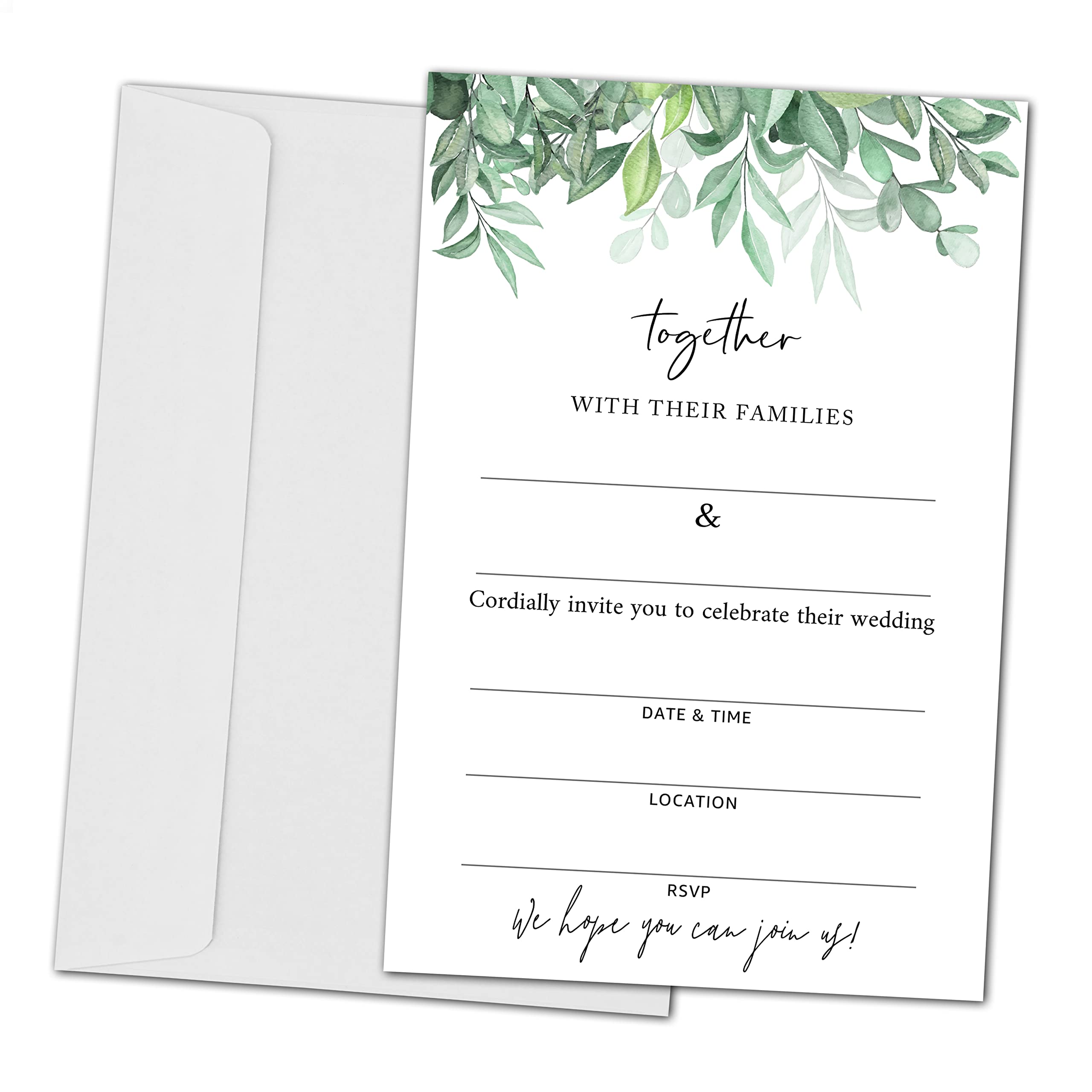 Greenery Wedding Invitation Cards - Invite Cardstock for Wedding - 25 Cards and 25 Envelopes - HL-006 YQK