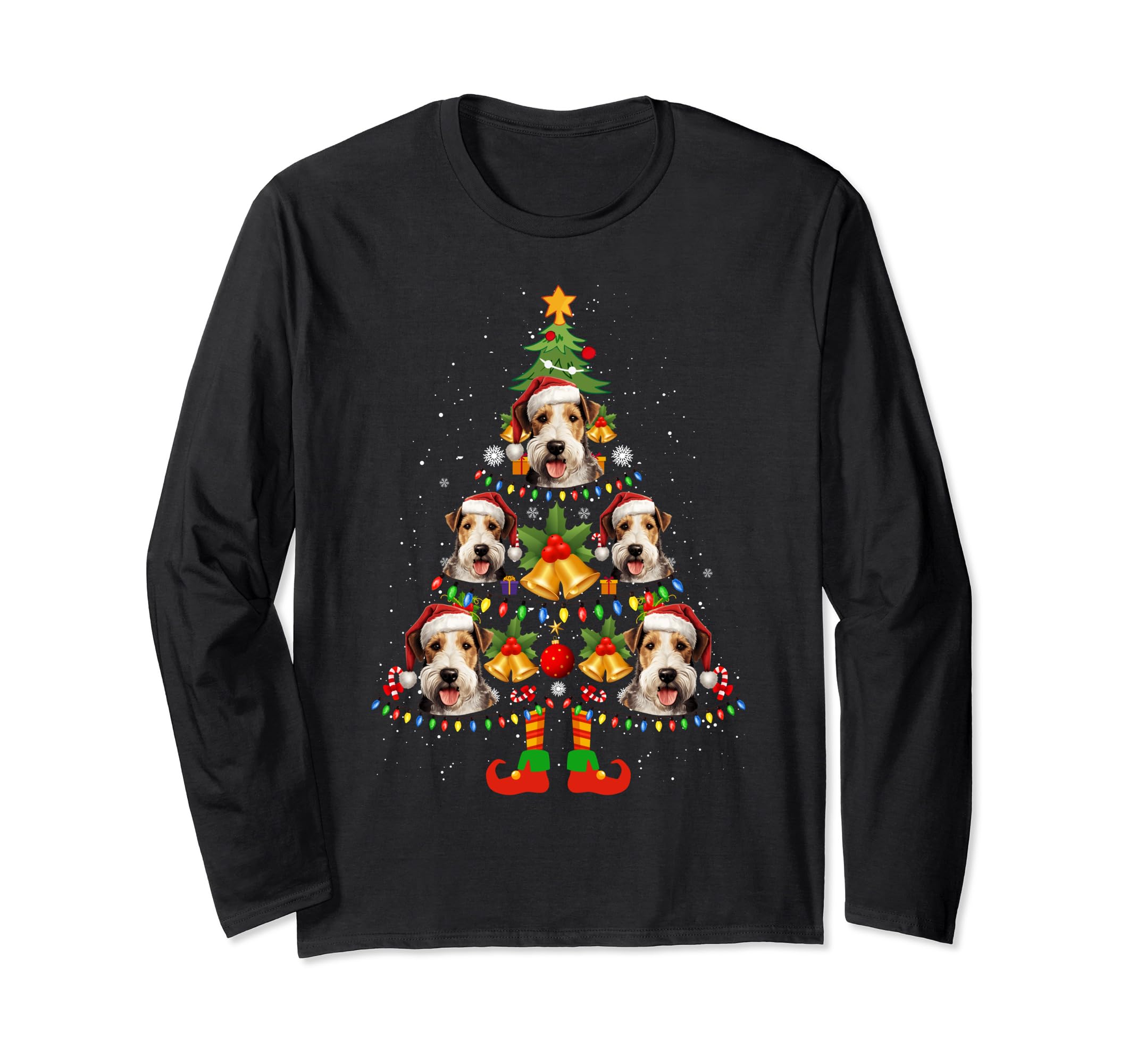Wire Fox Terrier Christmas Tree Gifts Funny Xmas Dog Lover Long Sleeve T-Shirt