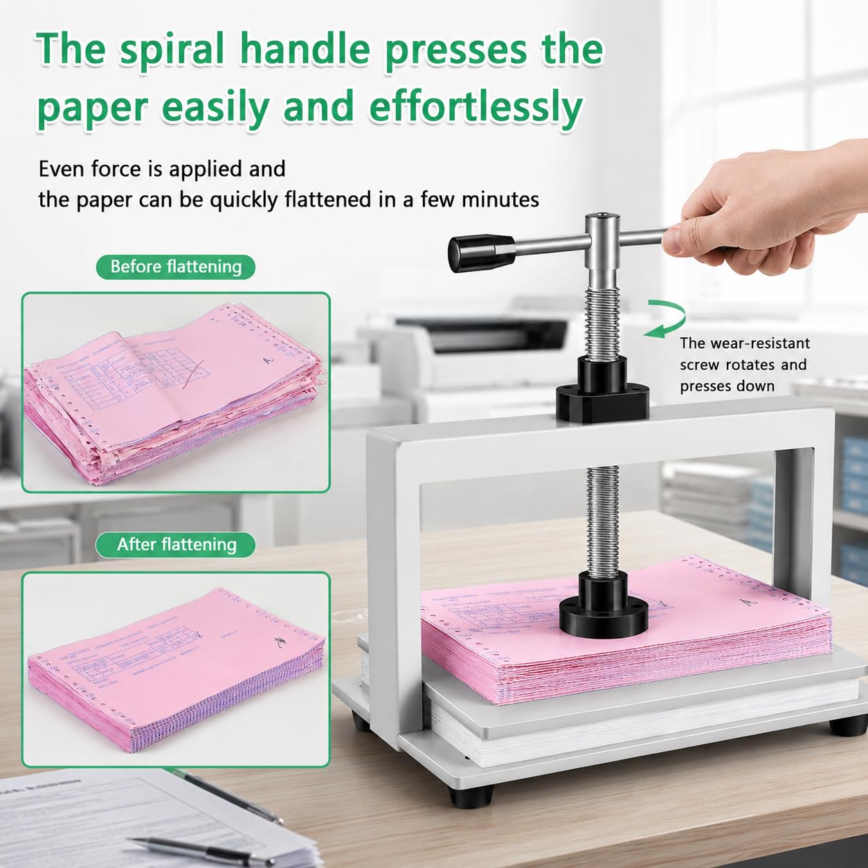 Macchina da stampa manuale resistente per carta, pressione 1500 kg, per rilegatura e appiattimento documenti A3, A4, ideale per l'elaborazione delle fatture