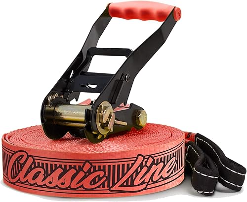Miniatura 2 de Gibbon Slacklines Classicline XL con arboles rojo 82 pies línea de 74 pies  correa de trinquete de 8 pies con lazo reforzado incluye protección de