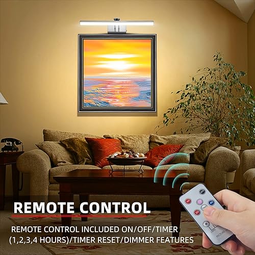 Miniatura 2 de FUNCHDAY Luz de imagen inalámbrica, luz de imagen remota regulable y temporizador, luz de pared de batería con tubo de luz giratorio, luz de