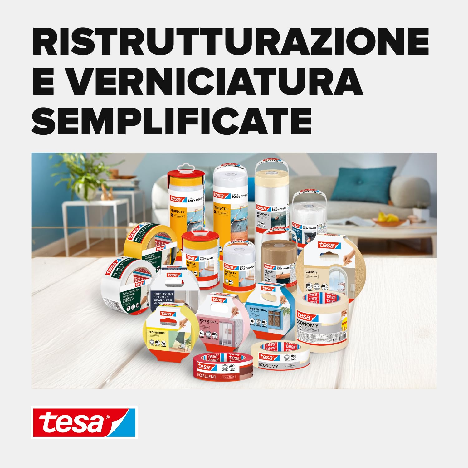 tesa Nastro per Mascherature da Esterni - Nastro adesivo sottile per mascherature precise all'aperto, resistente ai raggi UV e alle intemperie - 2x 25 m x 25 mm