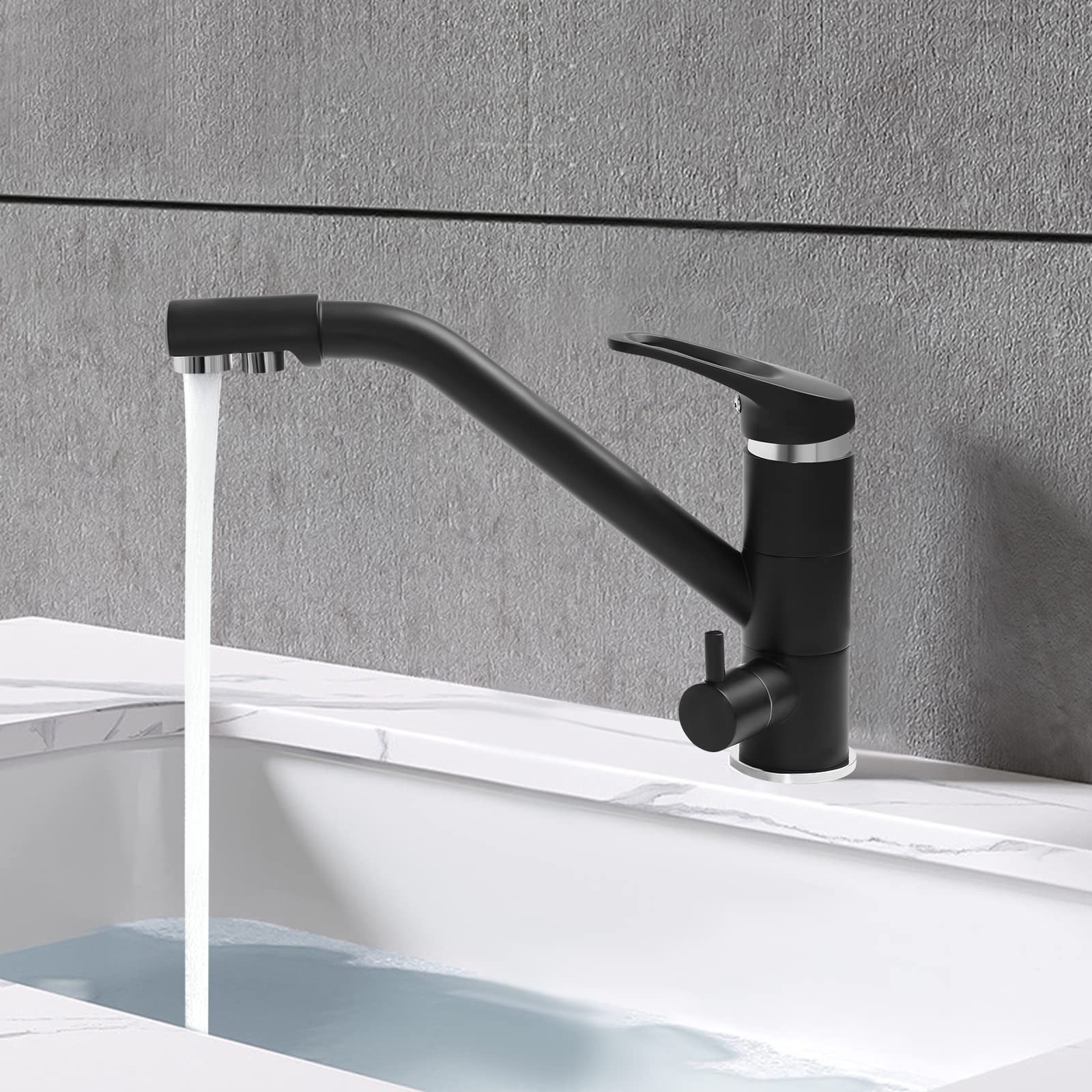 Küchenarmatur, Mischbatterie für Spüle, Küche, 3-in-1, 360° drehbar, Wasserhahn, zwei Griffe, geeignet für WC, Waschküche, Küche